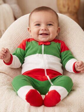 NWT | Honest Baby Organic Cotton Holiday Sleeper | Festive Stripe | Red Green Wh